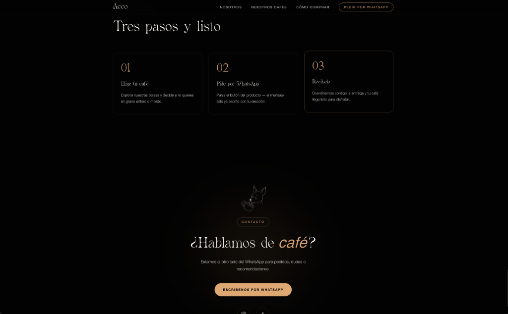 Acco Café — Proceso de compra en tres pasos y contacto directo